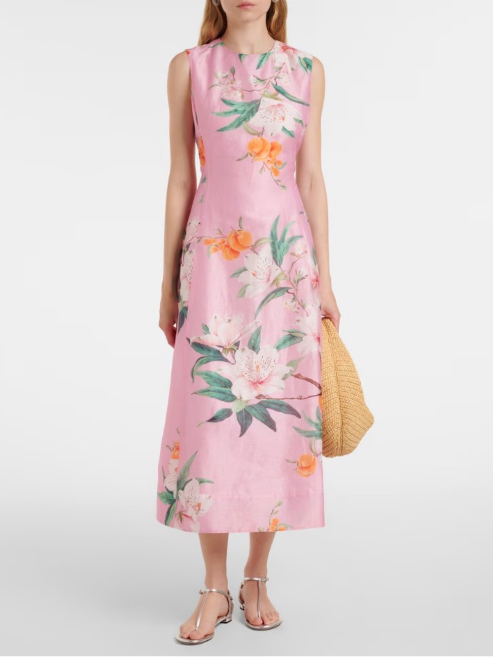 LEO LIN Cleo Pink Lily Floral Print Blossom Linen Midi Dress AU8/US4 NWOT